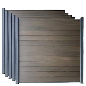 Complete Kit 6 ft. x 6 ft. Wood Grain Brown WPC Composite Fence Panel w/Bottom Squared Holders & Post Kits (5 set)