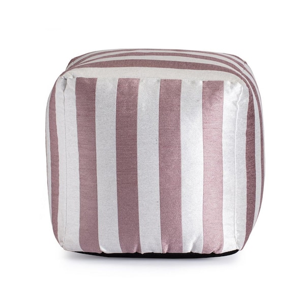 Anji Mountain Cape May Rose 18 in. x 18 in. x 18 in. Pink and Ivory Pouf