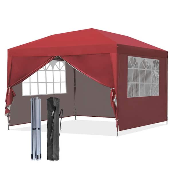 OVASTLKUY 10 ft. x 10 ft. Red Outdoor Patio Canopy With Canopy Bag and 4 Removable Side