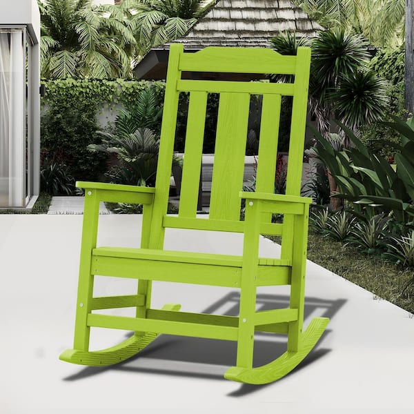 JEAREY Apple Green HDPE Plastic Adirondack Chair Outdoor Rocking Chair for Patio and Garden (1-Pack)