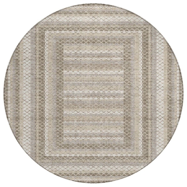 Chantille Machine Washable Indoor/Outdoor Abstract ACN2011 Taupe 8 ft. x 8 ft. Round Rug