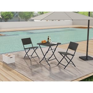 3-Piece Wicker Outdoor Bistro Set, Foldable Patio Bistro Set with Folding Table and Two Chairs in Gray