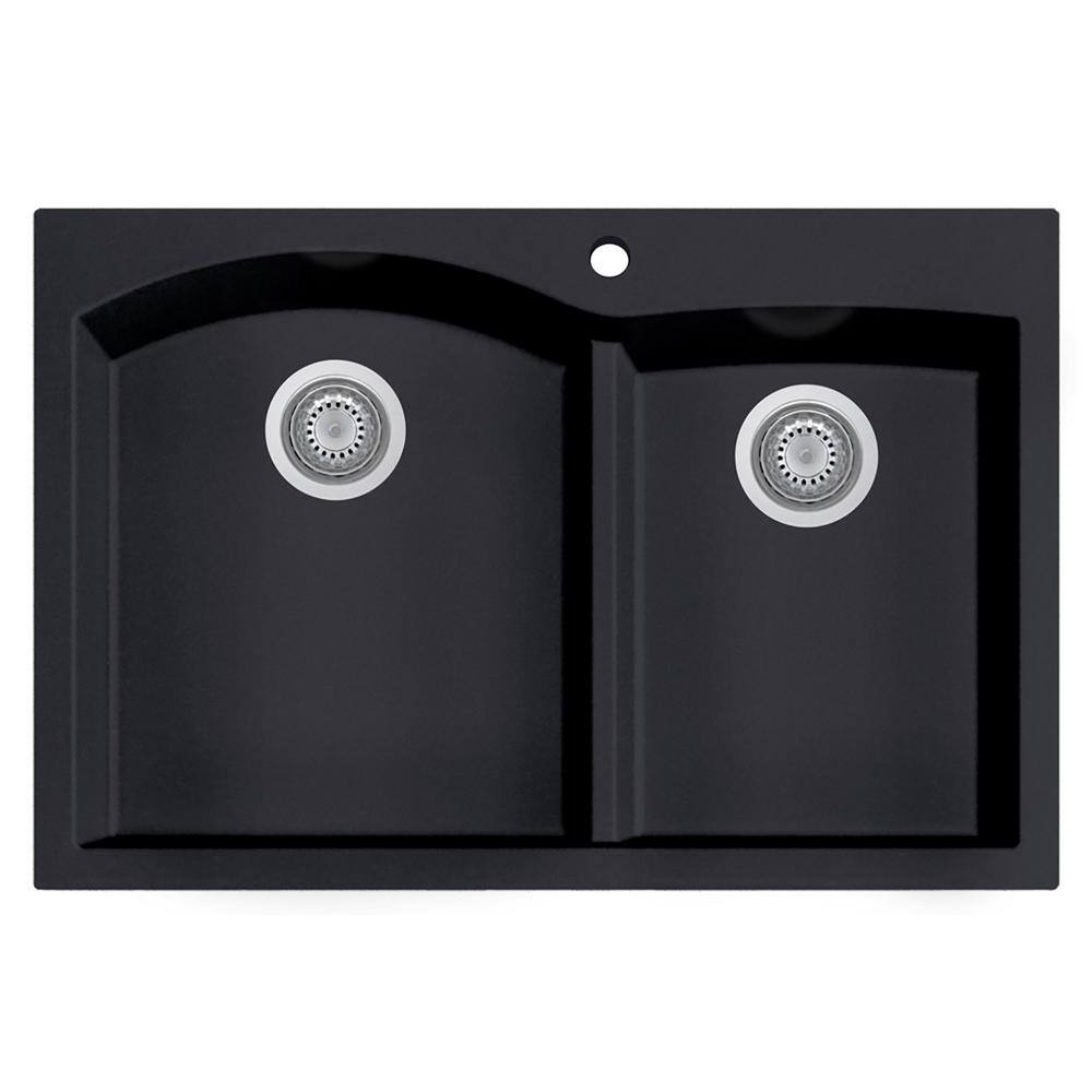 33'' Black Granite Double Bowl Drop-In Kitchen Sink