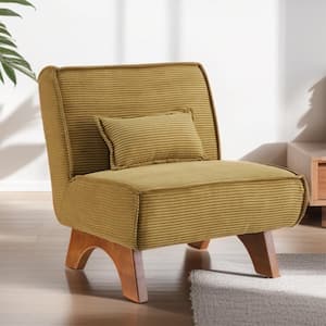 COZY Yellow Fabric Accent Slipper Chair with Lumbar Pillow and Wood Legs