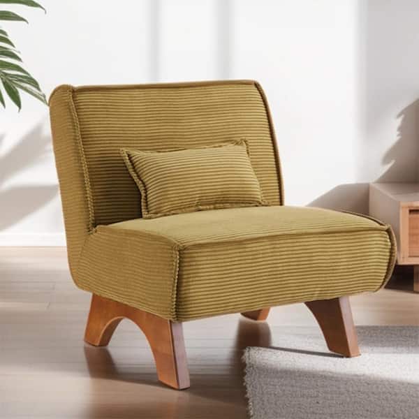 Art Leon COZY Yellow Fabric Accent Slipper Chair with Lumbar Pillow and Wood Legs
