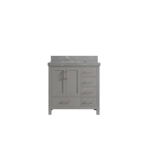Willow Collections Malibu 36 in. W x 22 in. D x 36 in. H Single Sink Bath Vanity Center in Gray with 2 in. Piatra Quartz Top