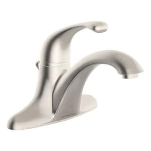 Minimalist 4 in. Centerset 1-Handle Bathroom Faucet with Drain Assembly in Brushed Nickel
