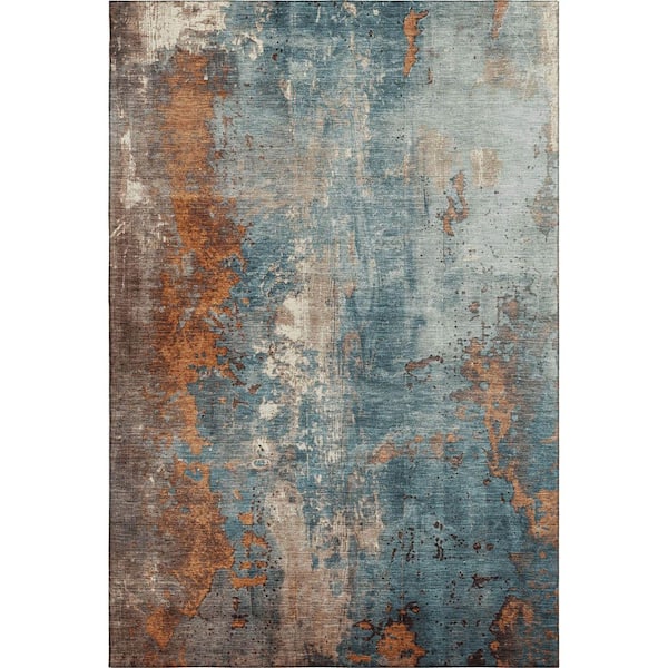 Mayfield Premium Machine Washable Abstract AMF1870 Teal 5 ft. x 7 ft. 6 in. Area Rug