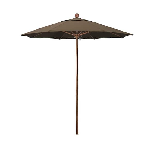 California Umbrella 7.5 ft. Woodgrain Aluminum Commercial Market Patio Umbrella Fiberglass Ribs and Push Lift in Cocoa Sunbrella