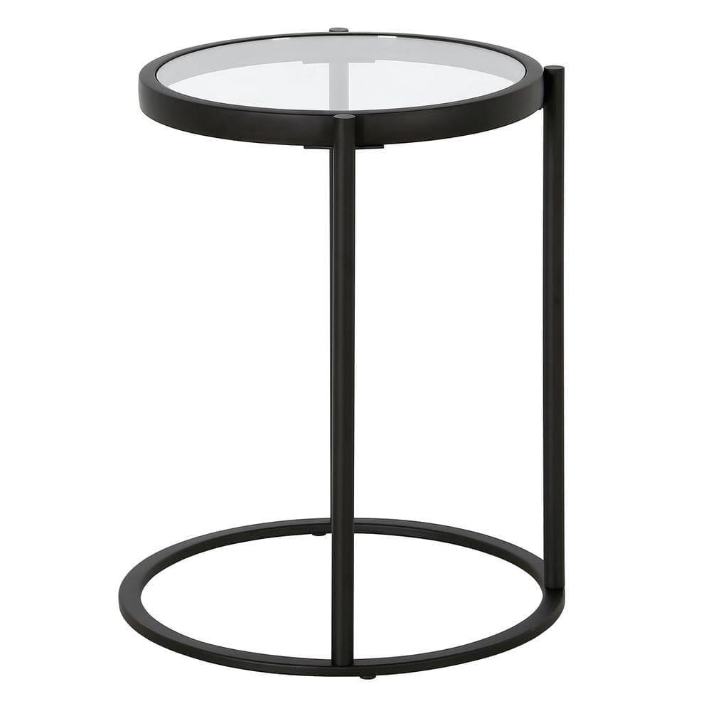 Sleek 16" Round Metal & Glass Side Table in Blackened Bronze