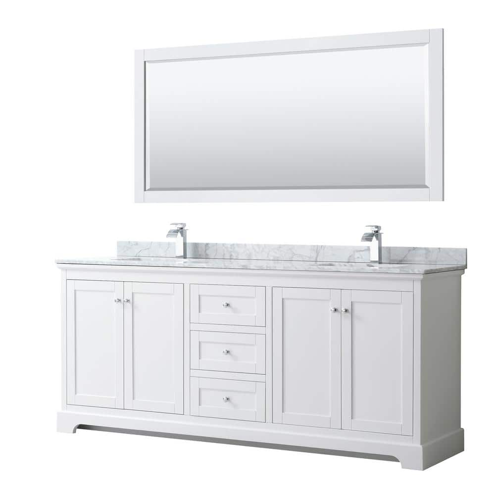 Wyndham Collection Avery 80 in. W x 22 in. D Bath Vanity in White with ...