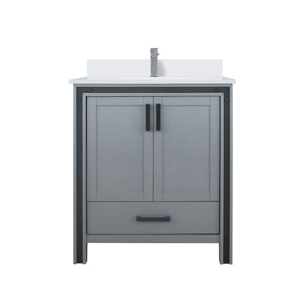Ziva 30 in W x 22 in D Dark Grey Bath Vanity, White Quartz Top and Faucet Set