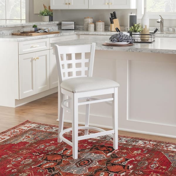Dixie 37.75 in. H White and Beige Full Back Wood Counter Stool with Fabric Seat (Set of 2)