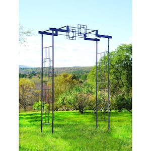 Elegant Handcrafted Square-on-Squares Garden Arbor II, 95.5 in. Tall Graphite Powder Coated Finish