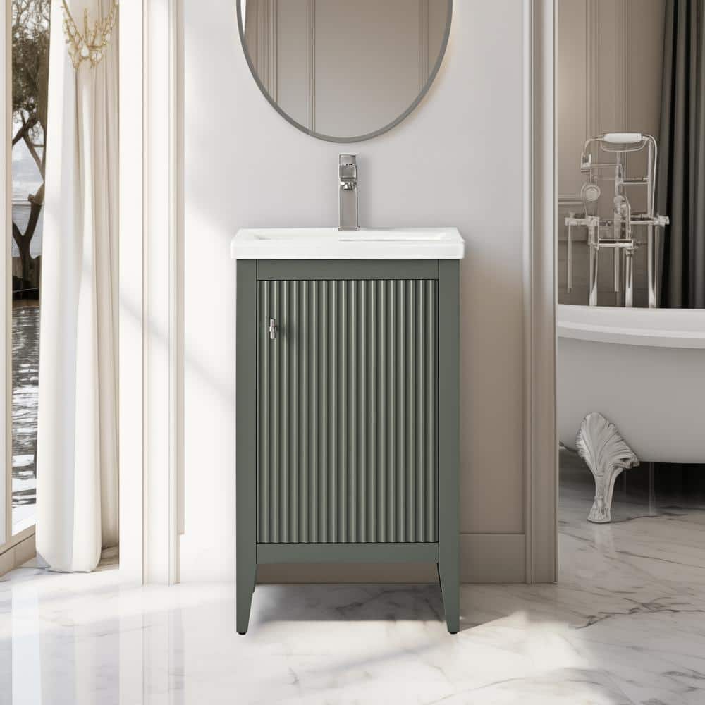 20'' Linear Vintage Green Single Bathroom Vanity with White Ceramic Top