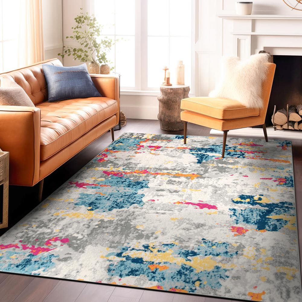 Brooklyn Multi-Color Abstract Pattern Synthetic 8 x 10 Area Rug