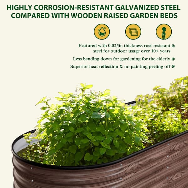 Carbonized Galvanized Steel Raised Garden Bed 9-in-1 Planter Box Outdoor, 96 in. L x 24 in. W x 17 in. H