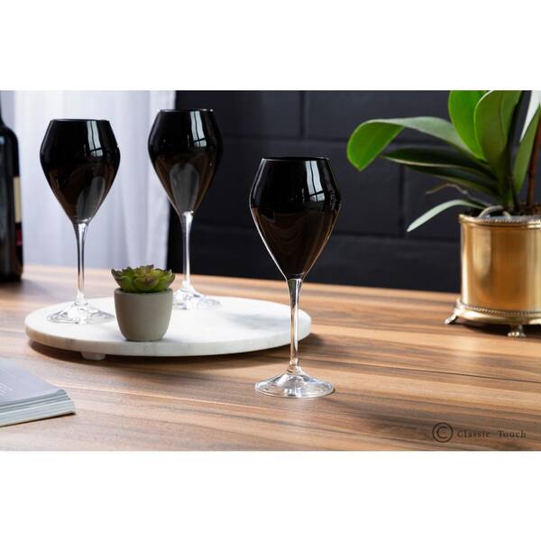 Classic Touch Black Stemmed Water Glasses, Set of 6