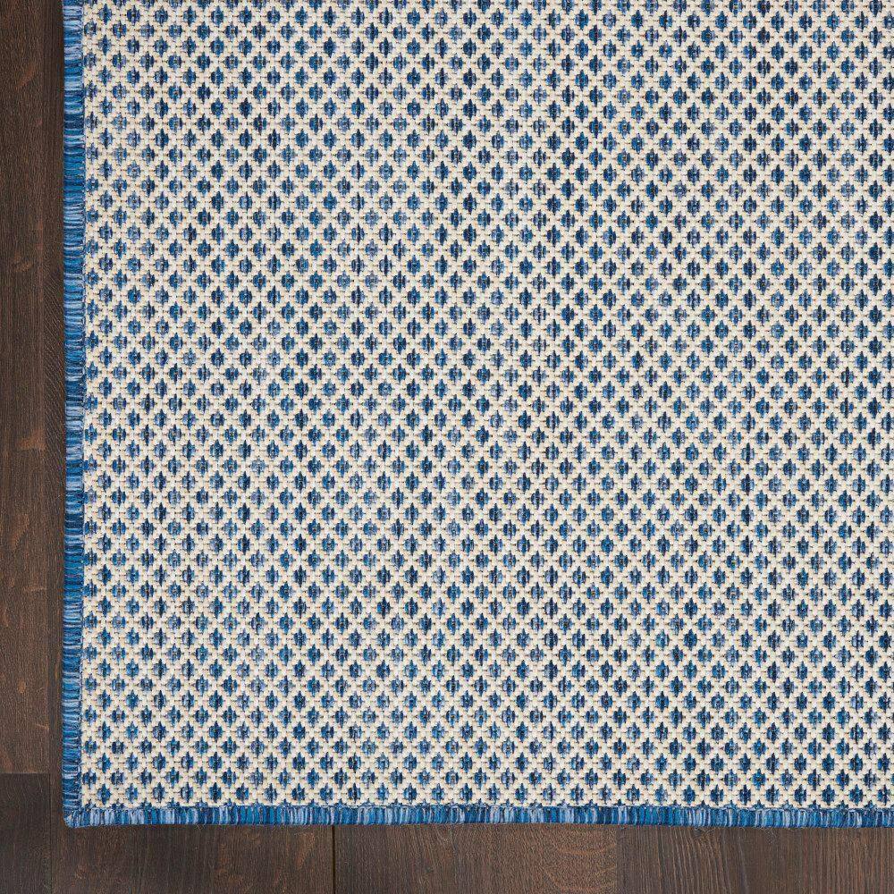 Ivory Blue Geometric 4' Square Synthetic Area Rug