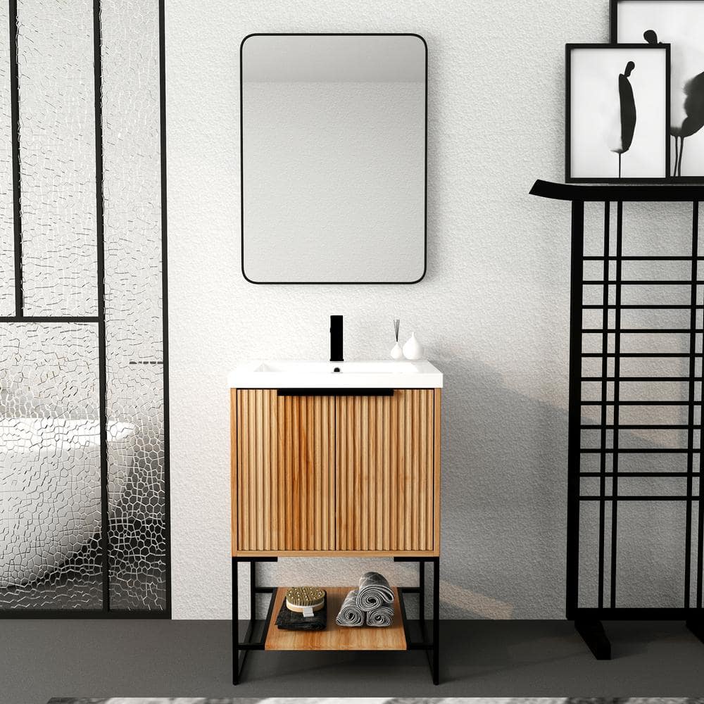 24 in. W x 18 in. D x 35 in. H Freestanding Single Sink Bath Vanity in Mapl