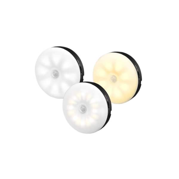3.34 in. 3-Pack Battery Operated Wireless USB Charging Black Integrated LED Linkable Under Cabinet Light, Closet Light