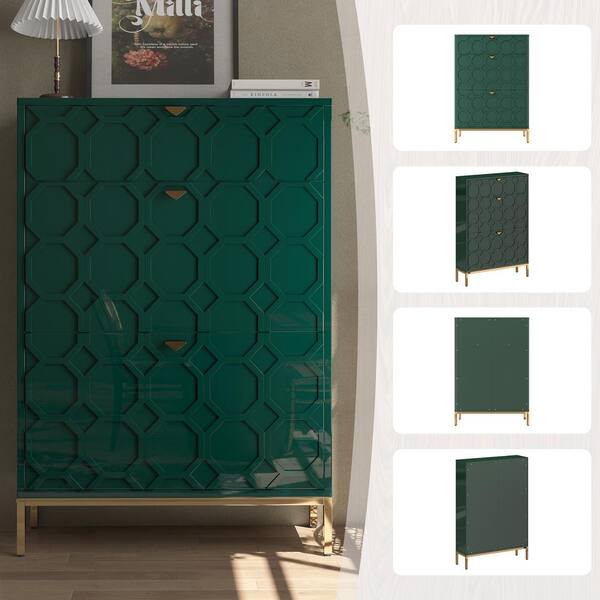 46.5 in.H x 31.5 in.W Green Shoe Storage Cabinet with Drawers and Golden Handle