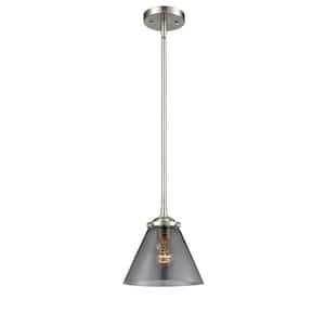 Cone 100-Watt 1 Light Brushed Satin Nickel Shaded Mini Pendant Light with Tinted Glass Shade