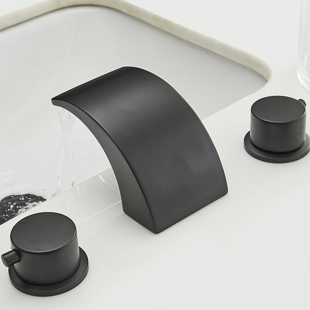 Matte Black Widespread Bathroom Faucet with LED Light and Pop Up Drain