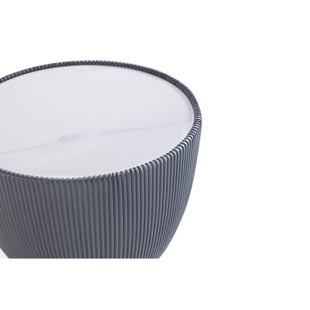 Anderson Round Grey Leatherette End Tables with Gold Base, Set of 2