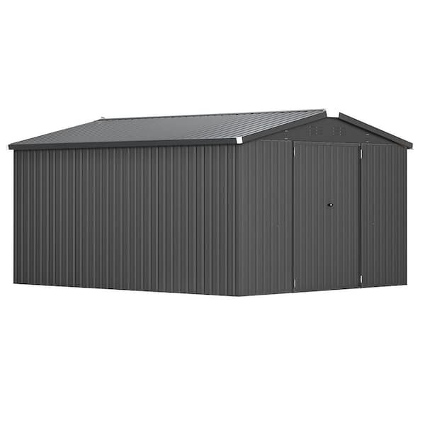 10 ft. W x 14 ft. D Metal Shed with Double Lockable Doors, Dark Grey (140 Sq. Ft.)