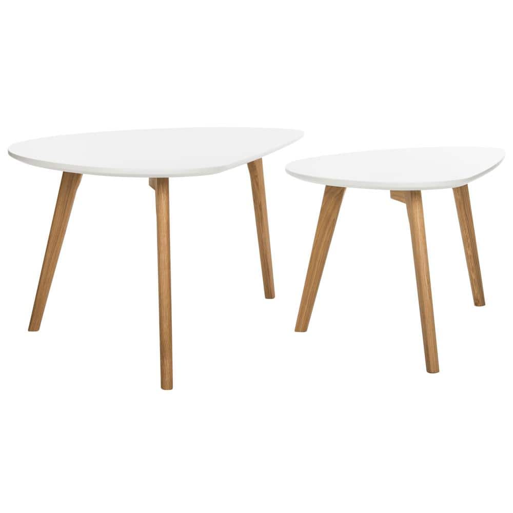 Olida Transitional Oval Double Coffee Table in White and Natural Wood