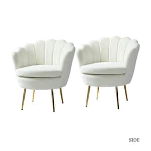 Fidelia Golden Legs Ivory Tufted Barrel Chair with Scalloped Seashell Edges (Set of 2)