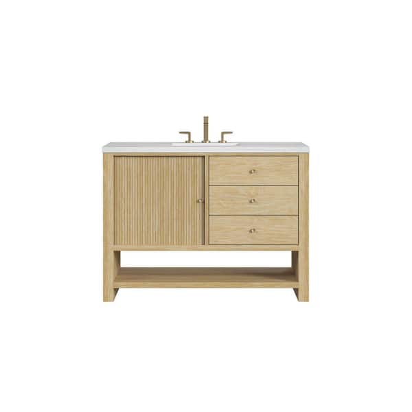 James Martin Vanities Marigot 48.0 in. W x 23.5 in. D x 36 in. H Single Bathroom Vanity Sunwashed Oak and Arctic Fall Solid Surface Top