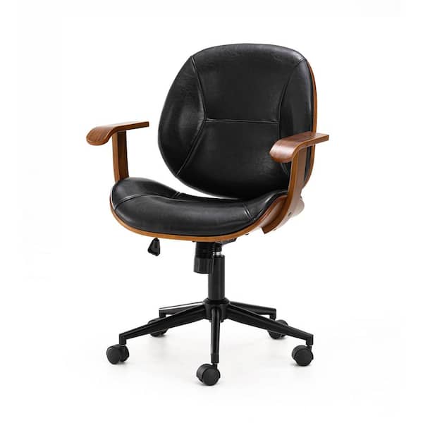 Glitzhome Faux Leather Gaslift Adjustable Swivel Office Chair in Black