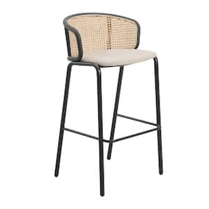 Ervilla Modern 29.5 in Wicker Bar Stool with Fabric Seat and Black Powder Coated Metal Frame (Beige)