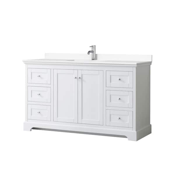Wyndham Collection Avery 60in.Wx22 in.D Single Vanity in White with Cultured Marble Vanity Top in White with White Basin