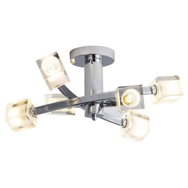 Maxax Seattle 18.5 in. 6-Light Chrome Modern Sputnik Semi-Flush Mount with Cubic Crystal Shade and No Bulbs Included