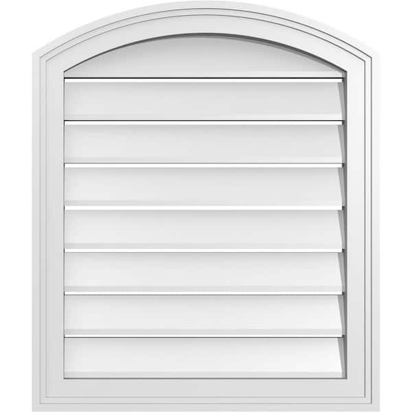 Ekena Millwork 22 in. x 24 in. Arch Top Surface Mount PVC Gable Vent: Decorative with Brickmould Frame