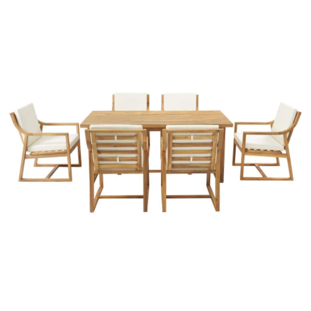 7-Piece Acacia Wood Outdoor Conversation Patio Furniture Set with Beige Cushions price history on PriceWatchPro