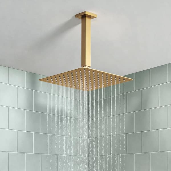 2-Spray 10 in. Square Ceiling Mount Dual Fixed and Handheld Shower Head 2.5 GPM in Brushed Gold (Valve Included)