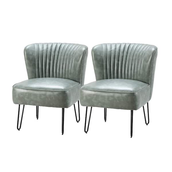 JAYDEN CREATION Christiano Modern Sage Faux Leather Comfy Armless Side Chair with Thick Cushions and Metal Legs Set of 2