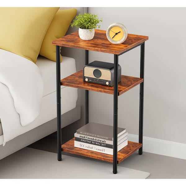 3-Tier End Table Side Table with Adjustable Feet, Small Nightstand Space-Saving in Brown