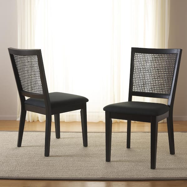 SAFAVIEH Margo Black Rattan 16.8 in. Rattan Dining Chair Set of 2