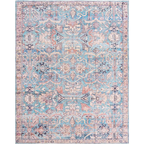 Unique Loom Nostalgia Katie Blue 10 ft. 6 in. x 13 ft. Machine Washable Area Rug