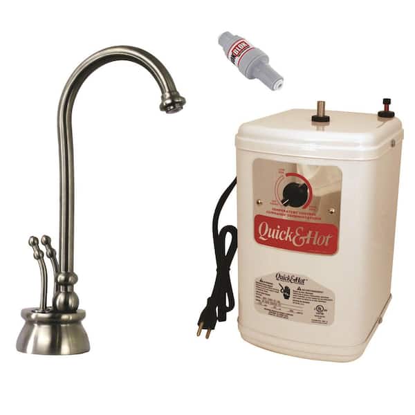 10-3/8 in. Docalorah 2-Handle Hot and Cold Water Dispenser Faucet with Instant Hot Water Tank, Satin Nickel