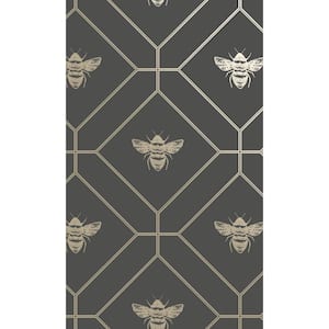 Charcoal and Gold Honey Comb in Geometric Shelf Liner Non- Woven Non-Pasted Design Wallpaper Double Roll (57 sq. ft.)