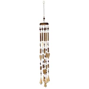 33 in. Gold Metal Heart Windchime with Beads and Cone Bells
