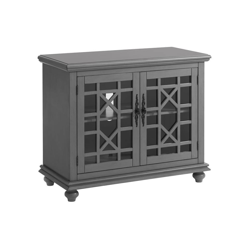 Parisian Antique Gray TV Stand with Trellis Glass Doors