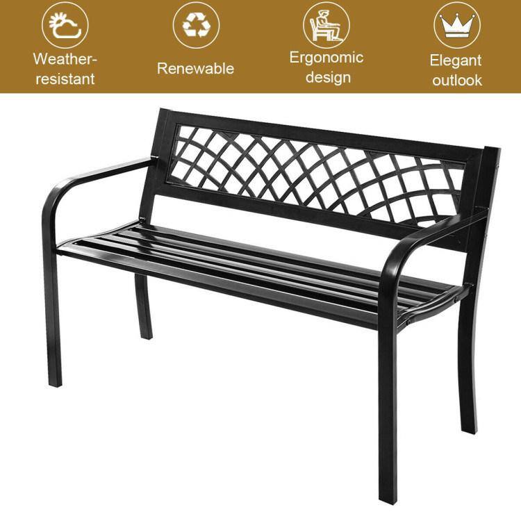 Black Steel Outdoor Bench with Mesh Backrest