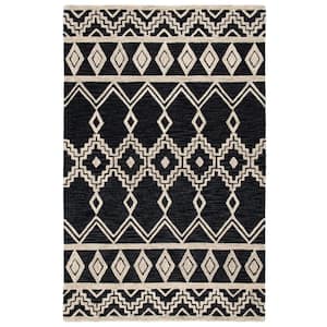 Abstract Black/Ivory Doormat 3 ft. x 5 ft. Chevron Tribal Area Rug
